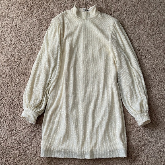 Alexis- NWT Ivory Sequin Longsleeve Balloon Sleeve Mini Dress - Picture 4 of 10